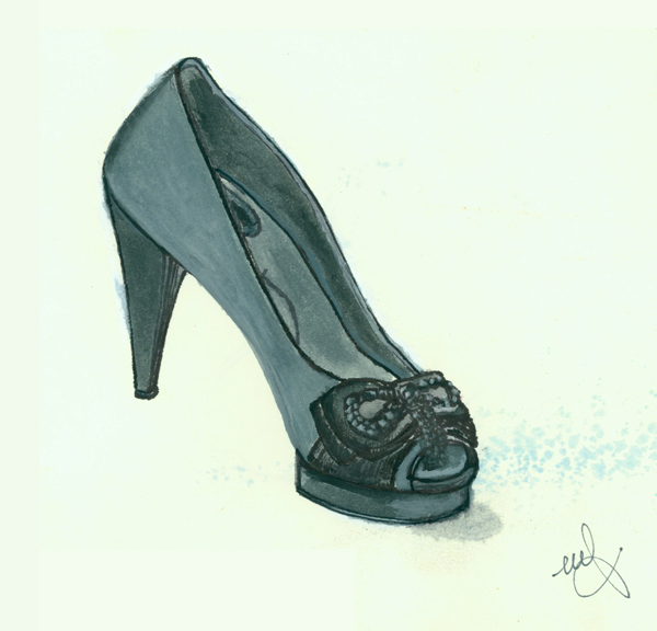 Amina's BCBG Shoe. Ink and watercolor. Sept. 19, 2009