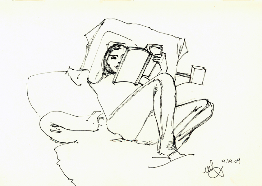 Amina reading. Ink on paper. Sept.19,2009