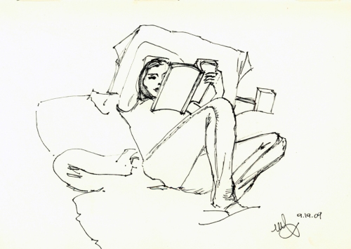 Amina reading. Ink on paper. Sept.19,2009