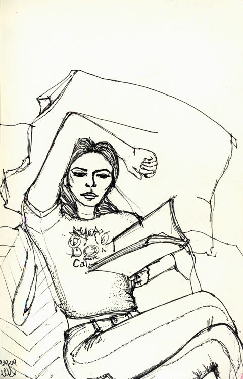 Amina Reading II. Ink on paper. Sept.19,2009