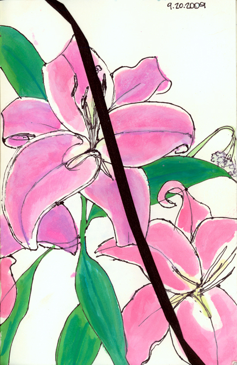 Orchids and the Happy Mistake. Ink and watercolor. Sept. 20, 2009.