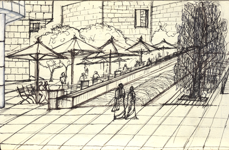 Courtyard @ The Getty. Los Angeles. Pilot Pen on paper. November 1, 2009