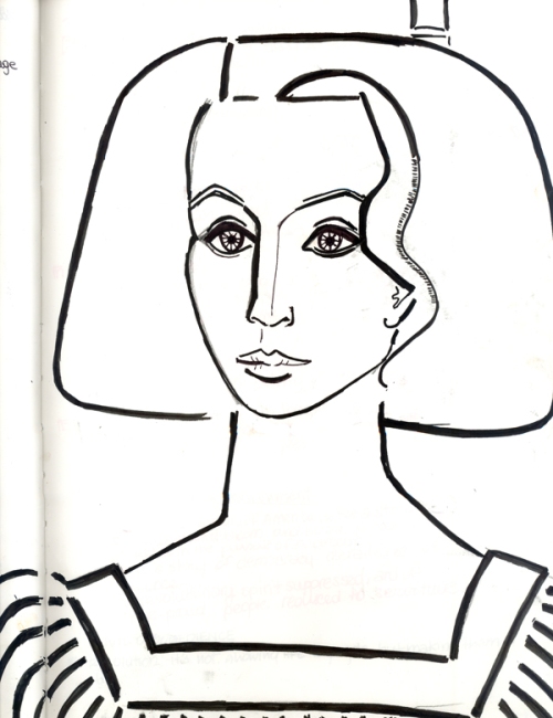 Francoise Gilot (Picasso's Mistress), Self- Portrait. Copy. Ink on Paper. I saw this at the San Diego Museum of Art, and needed to have it.