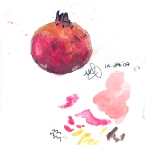 Miniature Pomegranate. Watercolor on chocolate wrap. Kuwait. January 2010