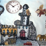 The Fortress of Lost Time. Graphite on paper and magazine cutouts. December 27, 2010. Miti and Gianni Aiello.